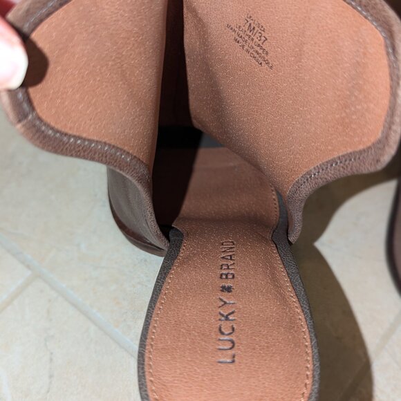 Lucky Brand Distressed Leather Chunky Heels: Peep Toe, Sling Back Bootie Size 7 - Picture 6 of 12